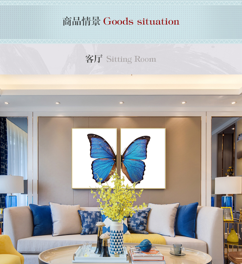 現(xiàn)代輕奢簡歐動物裝飾畫 餐廳蝴蝶標本鋁合金框晶瓷畫 純手繪油畫 蝶舞