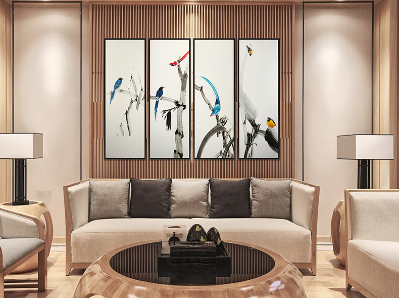 新中式手繪藝術裝飾畫 客廳臥室掛畫 鳥語枝頭