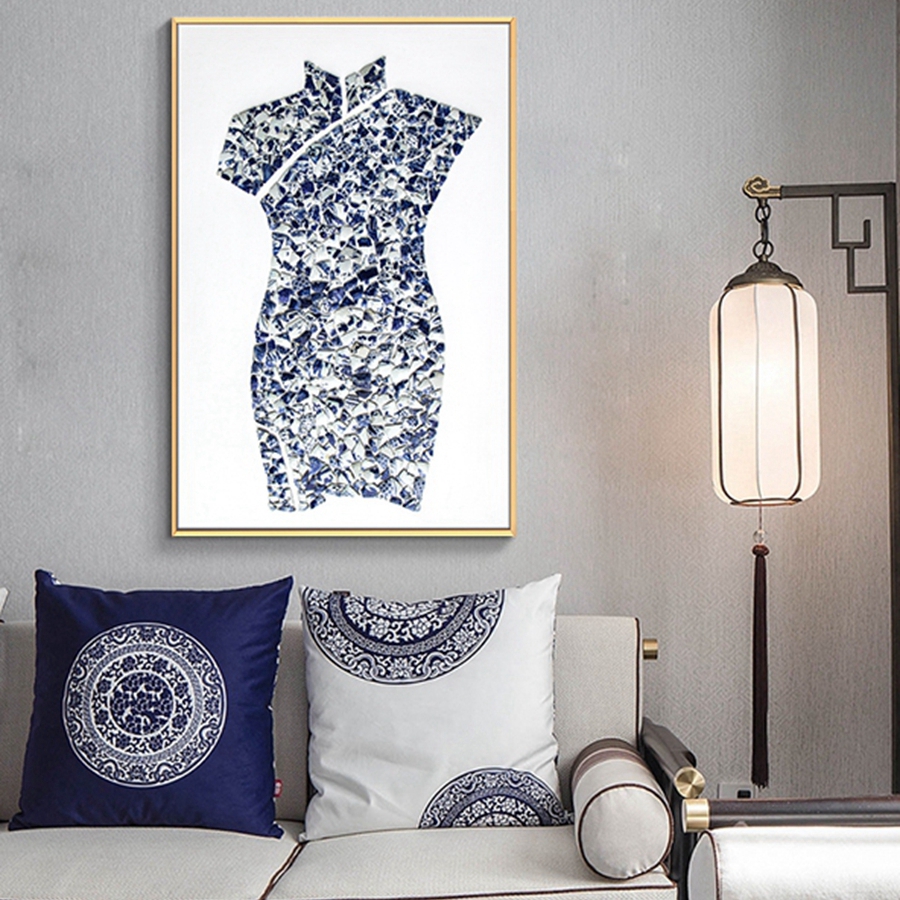 新中式客廳裝飾畫 臥室實物畫 餐廳掛畫 旗袍