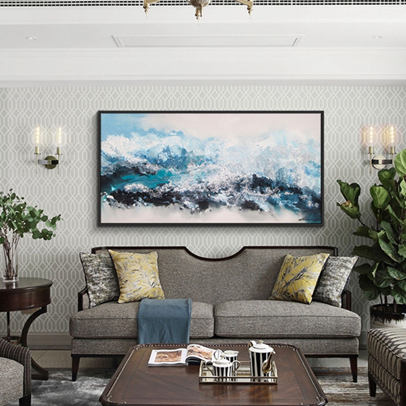 抽象客廳裝飾畫 臥室原創(chuàng)純手繪厚肌理畫 走廊過道環(huán)保PS框掛畫 山與湖