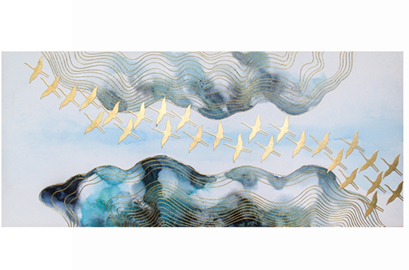 新中式客廳裝飾畫(huà) 餐廳原創(chuàng)純手繪金線(xiàn)畫(huà) 臥室環(huán)保PS框掛畫(huà) 遷徙